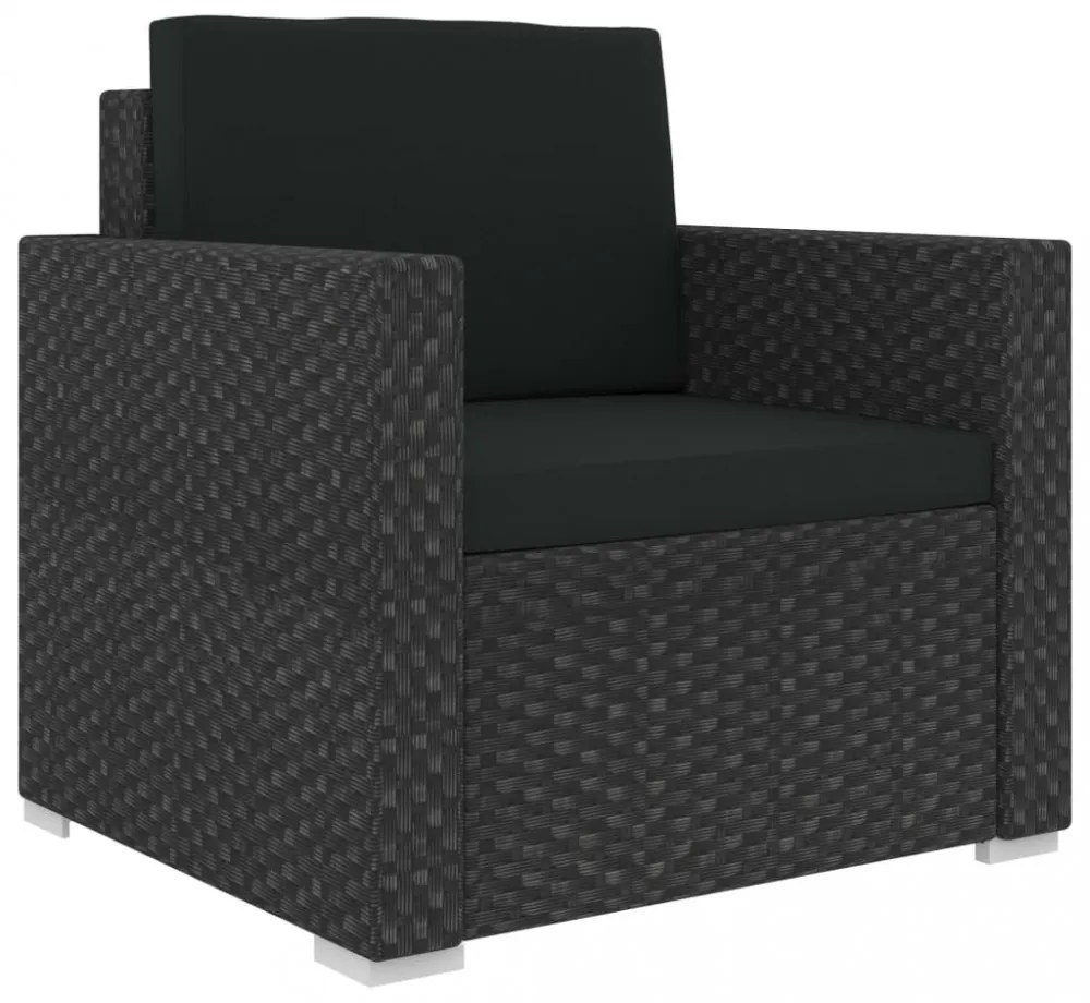 vidaXL 6 részes fekete polyrattan kerti ülőgarnitúra párnákkal