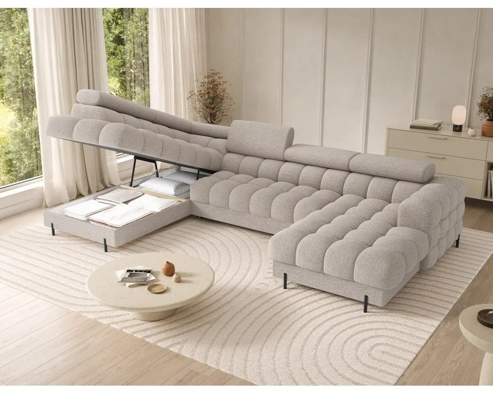 Bézs buklé kinyitható sarokkanapé (bal oldali-U alakú) Feraria – ELTAP