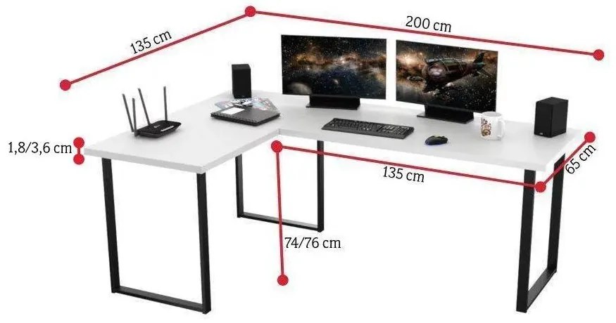 Sarok PC asztal Vintid (fehér + fekete). 1054976