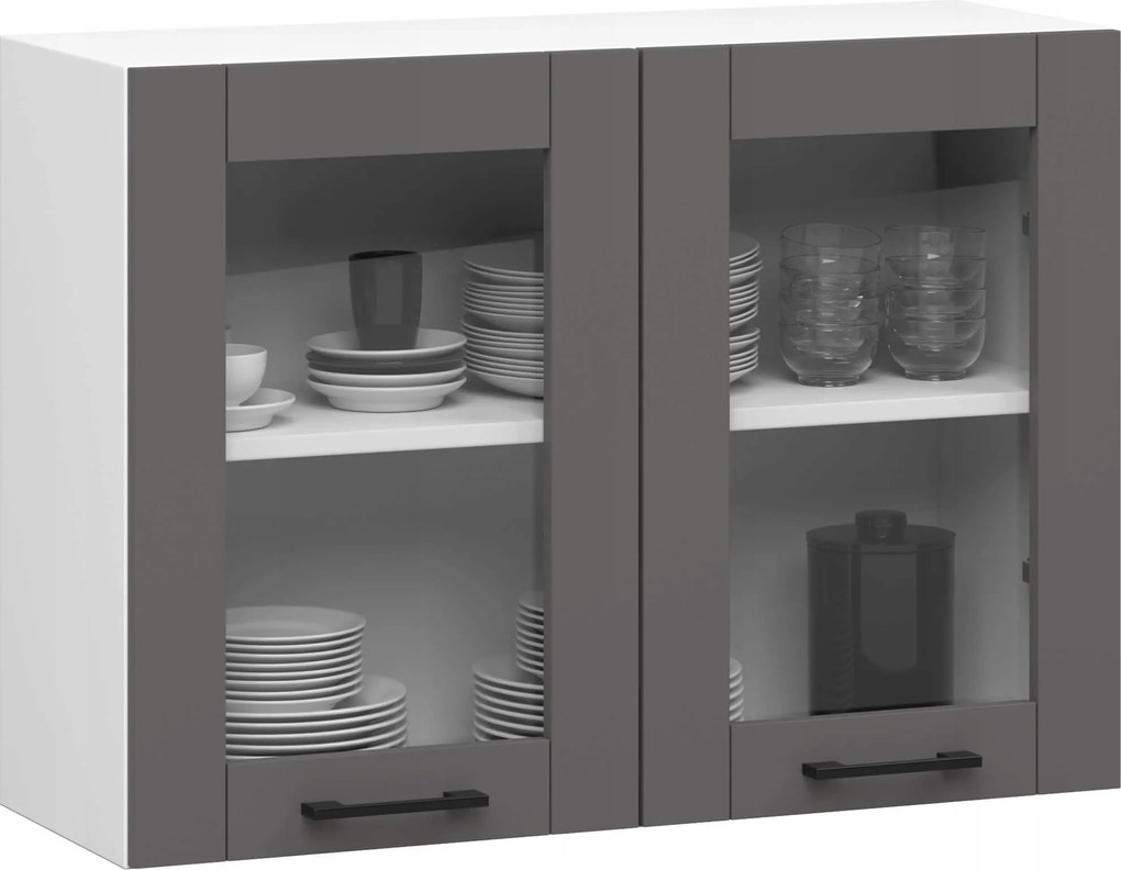 Olivia vitrines szekrény W80 H580 Fehér Szürke Akd