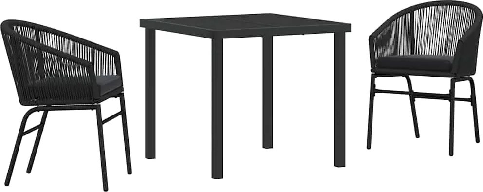 vidaXL Kert étkező szett 3 pcs Fekete Porszórt acél