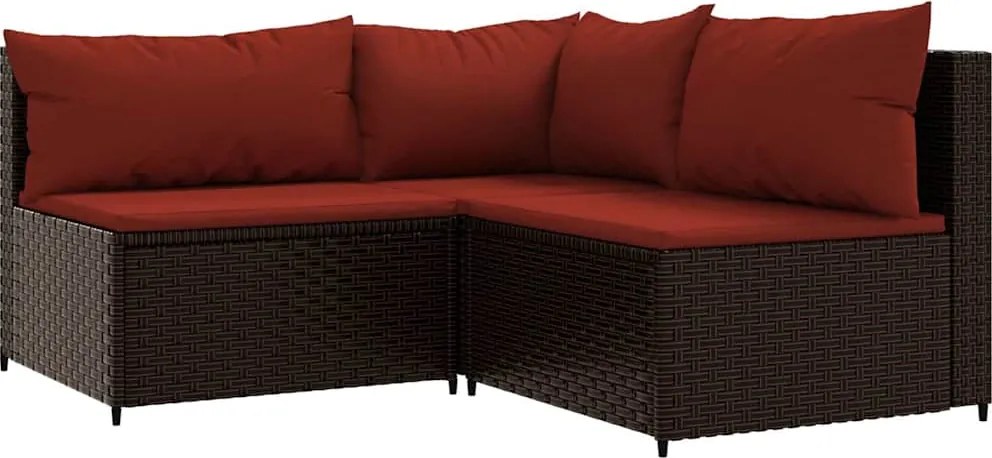 vidaXL 3 részes barna polyrattan kerti ülőgarnitúra párnával