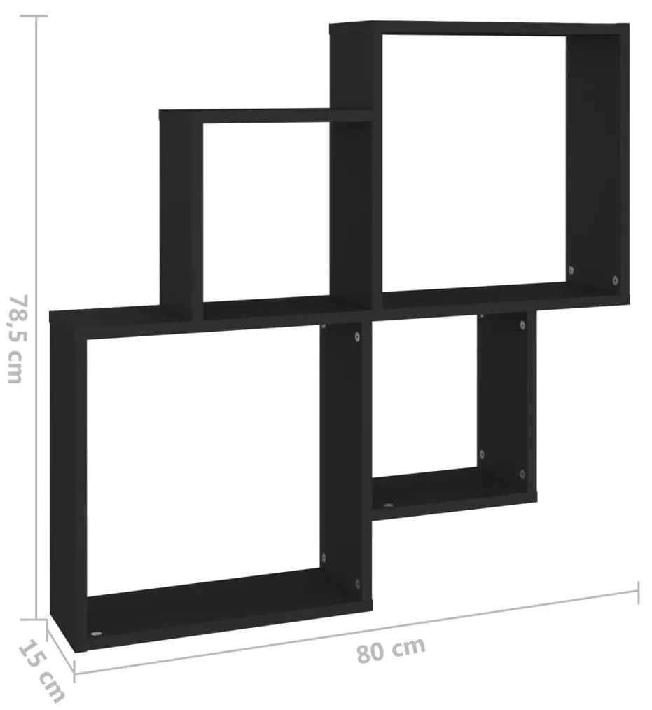 fekete szerelt fa szögletes fali polc 80 x 15 x 78,5 cm
