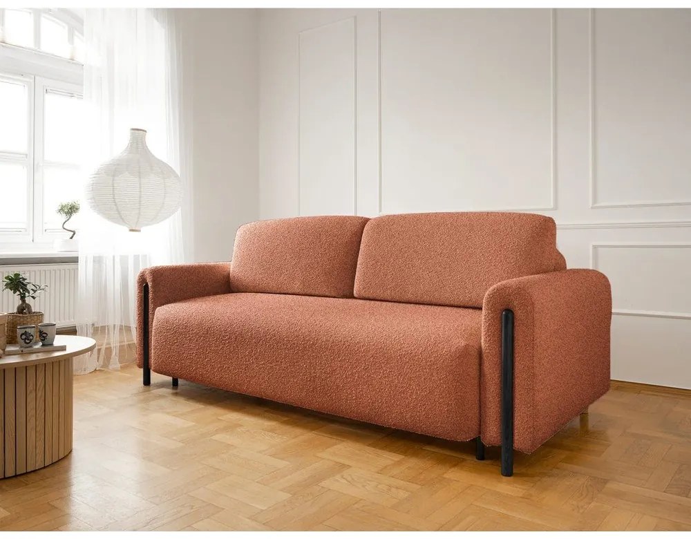 Terrakotta színű buklé kinyitható-tárolóhelyes kanapé 244 cm Arcadova – ELTAP