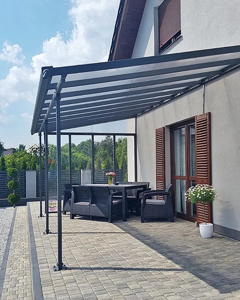 Féltetős alumínium pergola P-496-1 antracit átlátszó tetővel 303 cm x 496 cm