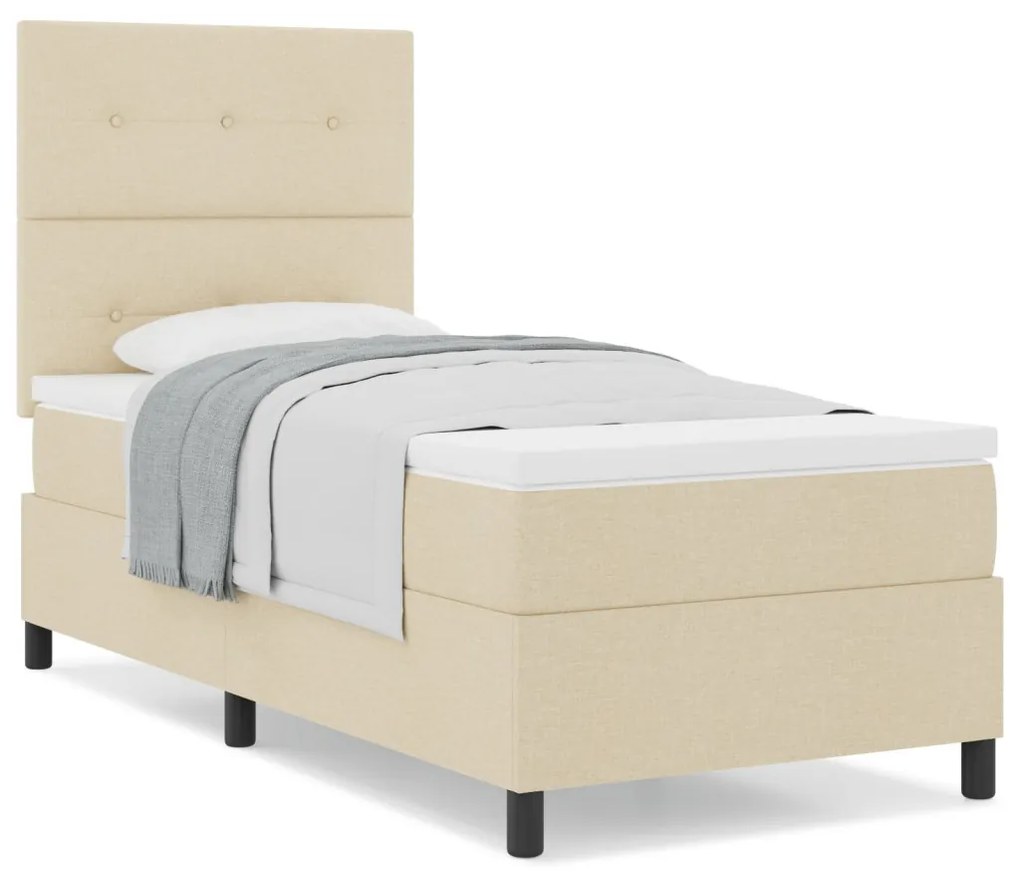 Box Spring Ágy Matraccal Krémszínű Egyszemélyes Szövet