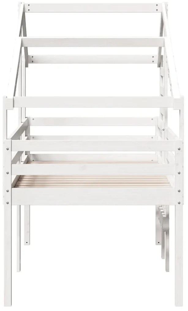 fehér tömör fenyőfa magasított ágy tetővel 75 x 190 cm