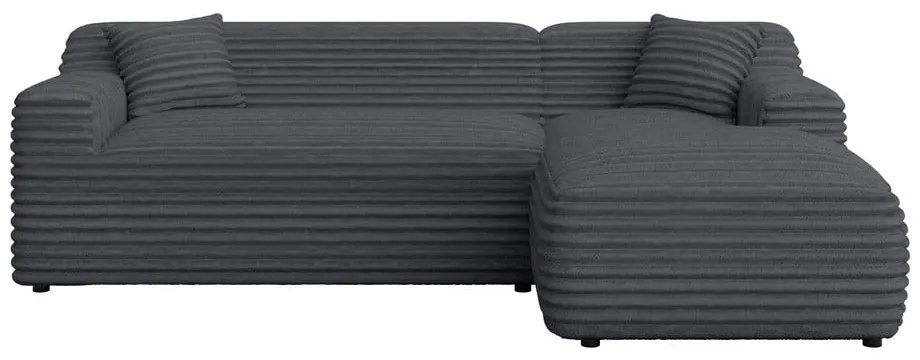 Sötétszürke kordbársony sarokkanapé (jobb oldali-heverő résszel) Martin – Ropez