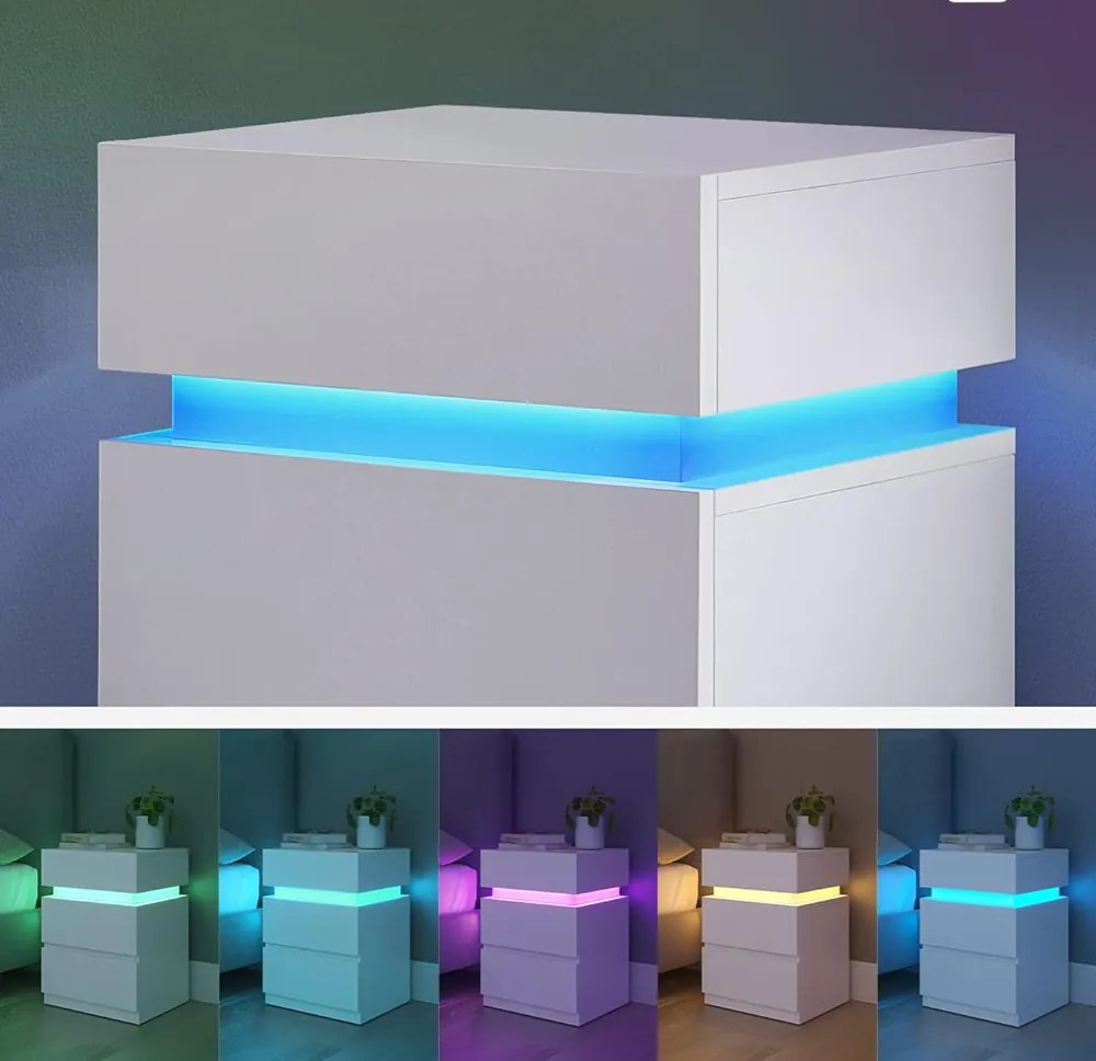 DAVY éjjeliszekrény világítással, 40x35x55cm, fehér Vasagle