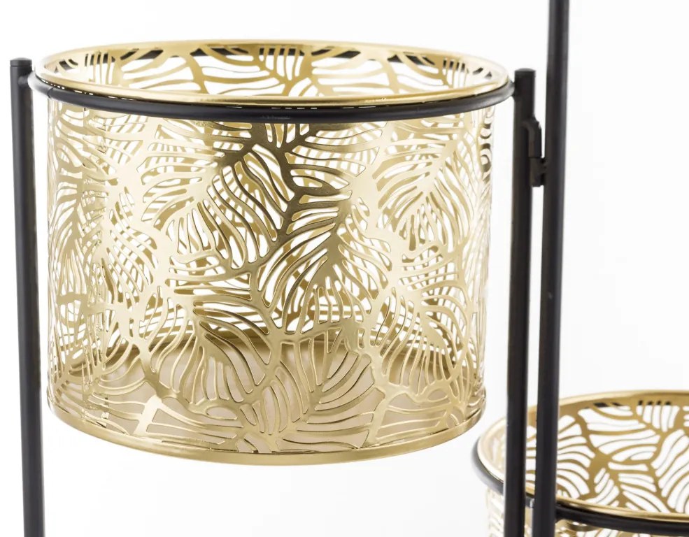 Gatsby design arany áttört fém 3db-os virágtartó szett fekete fém állványon 80,5x40x40cm