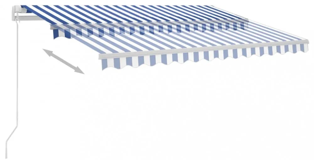 kék és fehér kézzel kihúzható póznás napellenző 350 x 250 cm