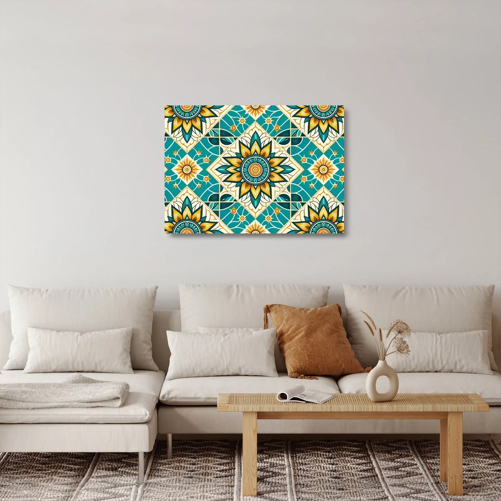Üveg kép - Türkiz minta (70x50 cm)