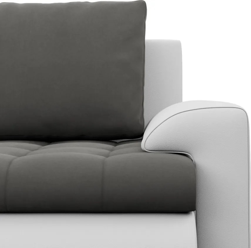 Tokio U sarokkanapé, 3 ágyneműtartóval, bársony + műbőr, baloldali, szürke - fehér