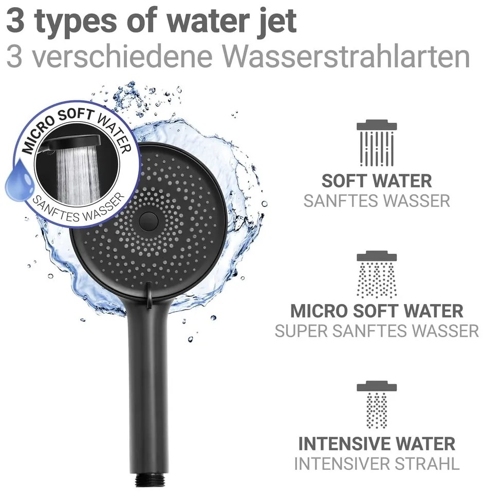 Matt fekete műanyag zuhanyfej ø 12 cm Softwater – Wenko