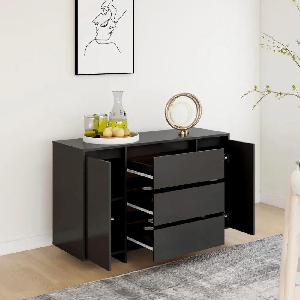 fekete szerelt fa tálalószekrény 3 fiókkal 120 x 41 x 75 cm