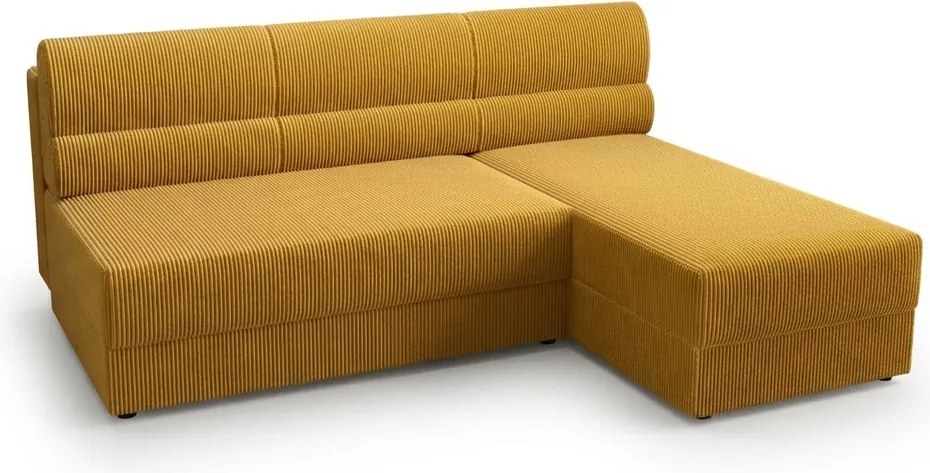 Kihúzható kétoldalas L-alakú ülőgarnitúra TAVERO 201x140 cm, mustár színű.