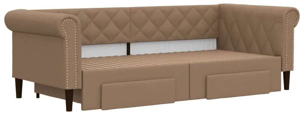 cappuccino színű kihúzható műbőr heverő fiókkal 90 x 200 cm