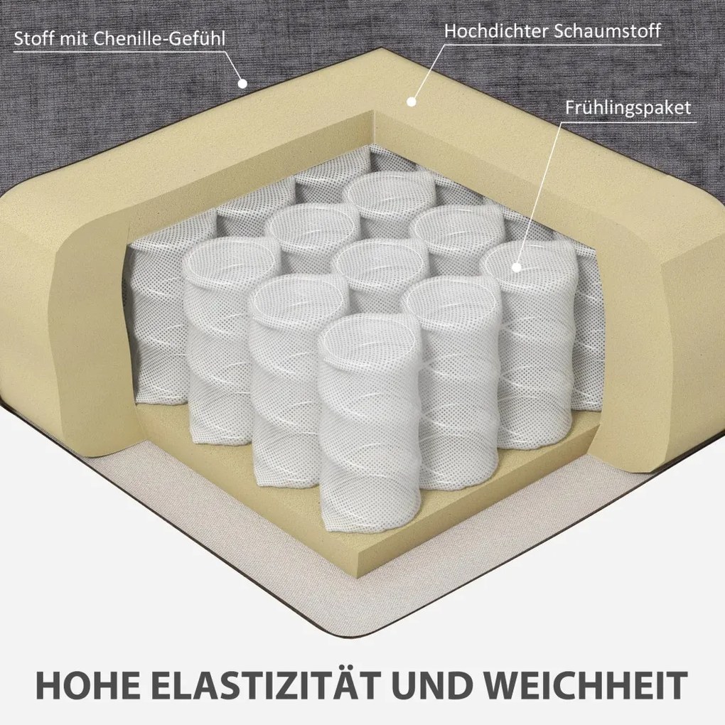 HOMCOM Kanapé, 3 személyes, szövet huzat, acél váz, kárpitozott, 213 x 82 x 90 cm, szürke