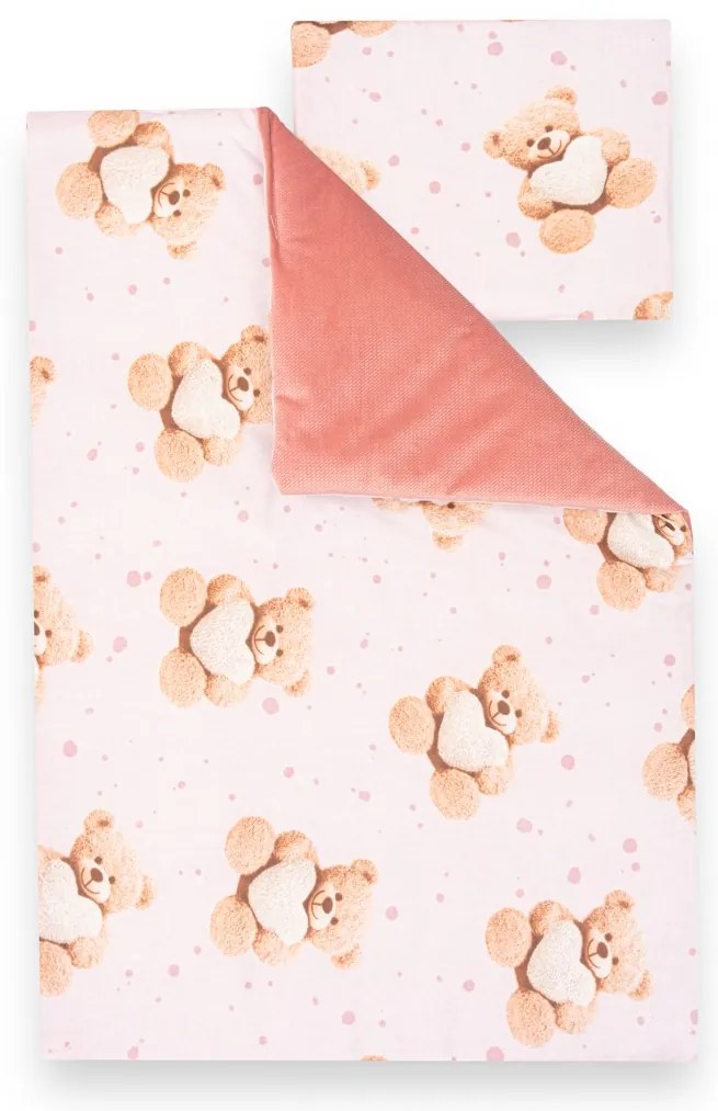 Kétoldalas együttes Velvet és pamut New Baby babakocsiba Love Teddy Bear pink