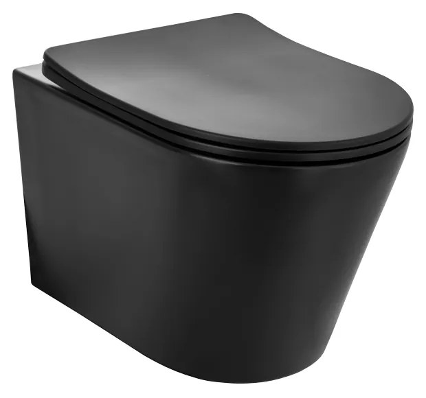 Gamma Mut, falra akasztható wc csésze 48x37 cm Perem nélküli, lassan eső ülőfelülettel, fekete matt, GMA-MUT201-BK