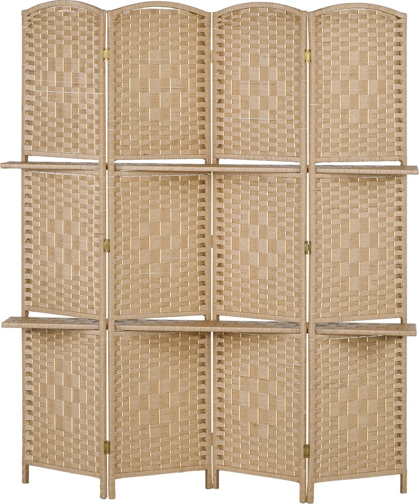 HOMCOM 4-paneles szobai elválasztó 160x170 cm 2 polccal, privát képernyős, fali elválasztó iroda és hálószoba számára, természetes | Aosom
