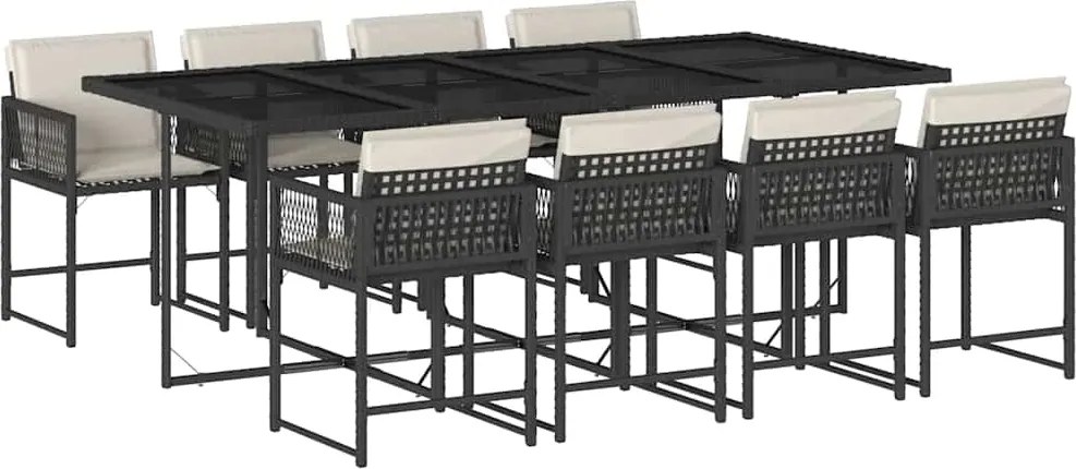 vidaXL 9 részes fekete polyrattan kerti étkezőgarnitúra párnákkal