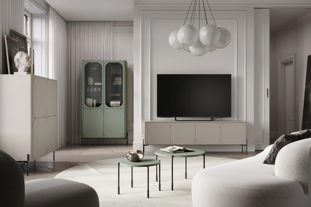 Sonatia vitrines szekrény 100 cm négyajtós - olívazöld