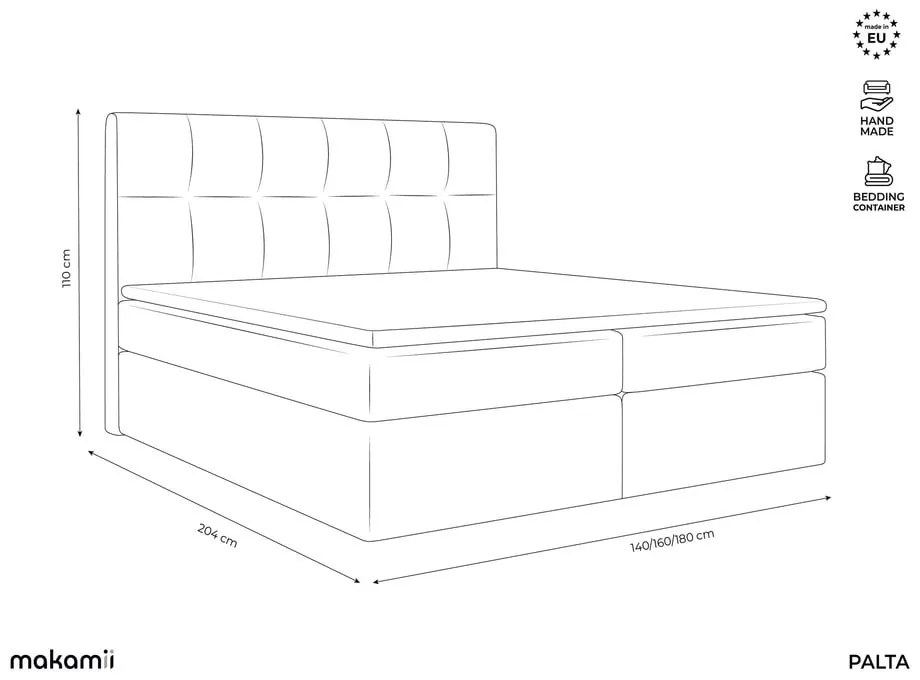 Zöld ágyneműtartós boxspring ágy 180x200 cm Palta – Makamii