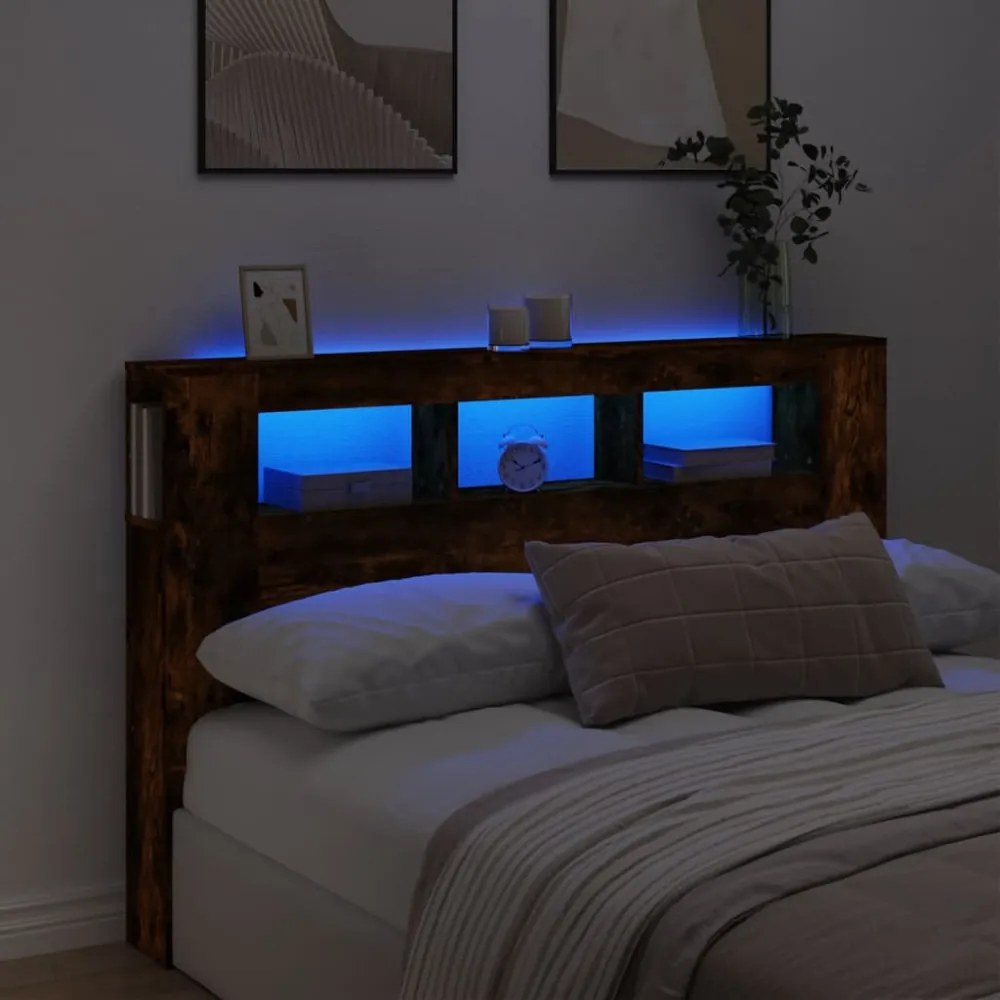 sonoma tölgy színű szerelt fa LED-es fejtámla 160x18,5x103,5 cm