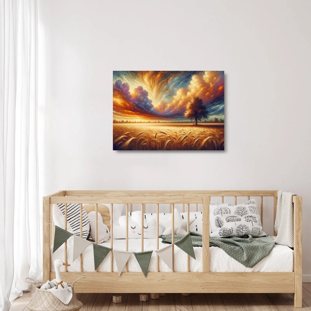 Üveg kép – Fa a mezőn (70x50 cm)