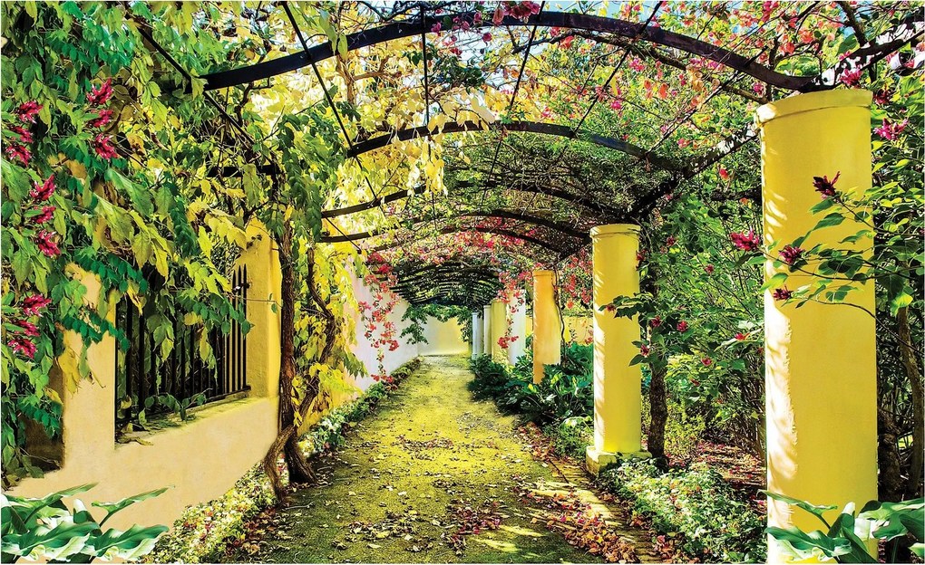 Flizelin fotótapéta Virágzó kerti ív Perspektíva 368x254 +ragasztó