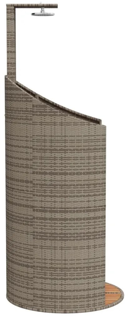 szürke polyrattan és akácfa kültéri zuhanyzó 100x100x241,5 cm