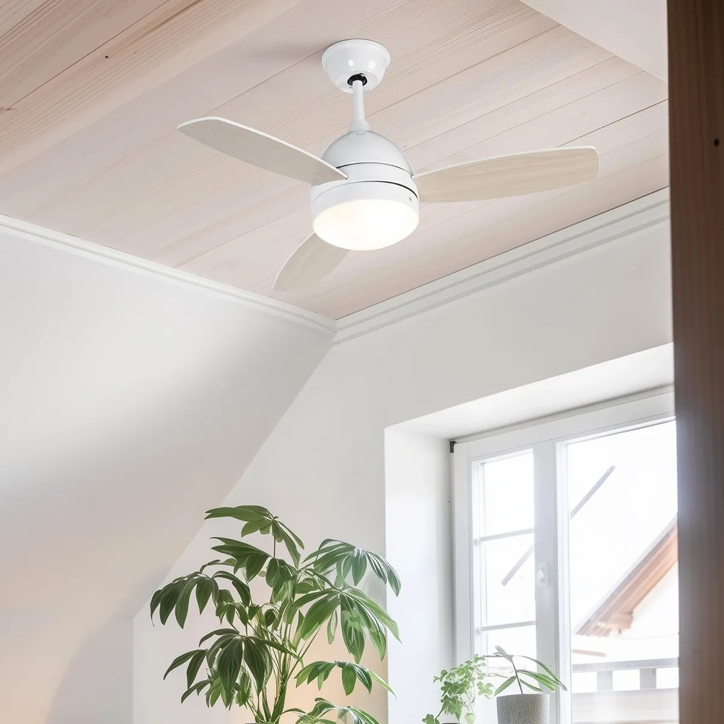 Mennyezeti ventilátor fehér fa mintázattal 96 cm távirányítóval - Rotar