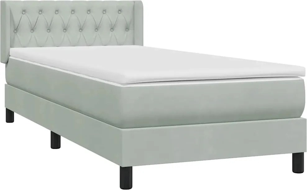 vidaXL világosszürke bársony rugós ágy matraccal 90x220 cm