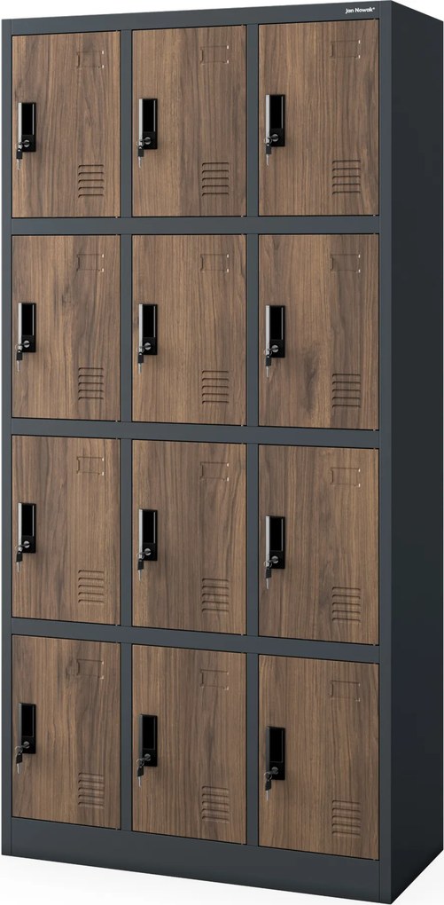 12 rekeszes szociális szekrény, antracit/dió, 900x1850x400 mm: MARCIN Eco Design