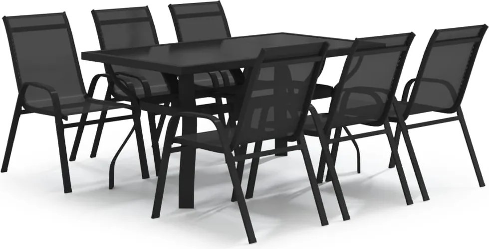 vidaXL 7 részes fekete kerti étkezőgarnitúra