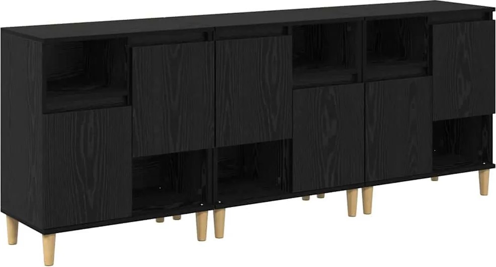 vidaXL Oldalszekrények 3 pcs Fekete tölgy 60 x 35 x 70 cm Faanyag