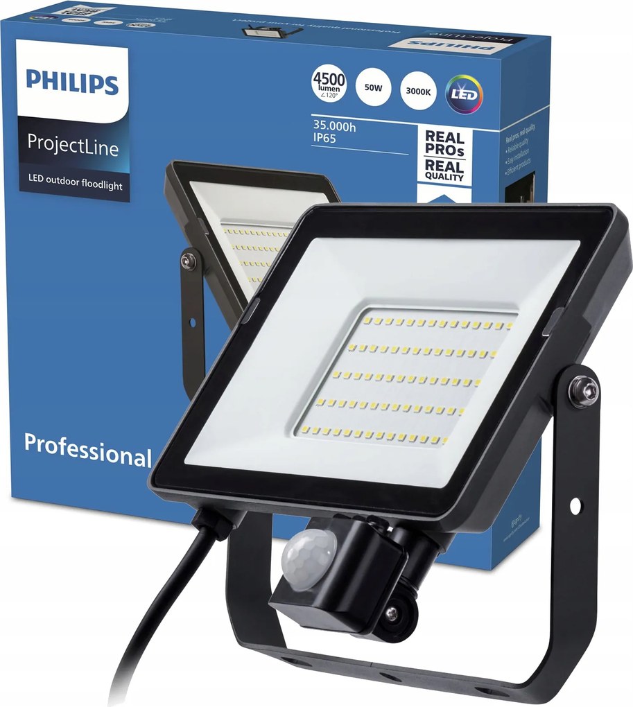 Led fényvető 50W 3000K IP65 Halogén Reflektor mozgásérzékelővel Philips