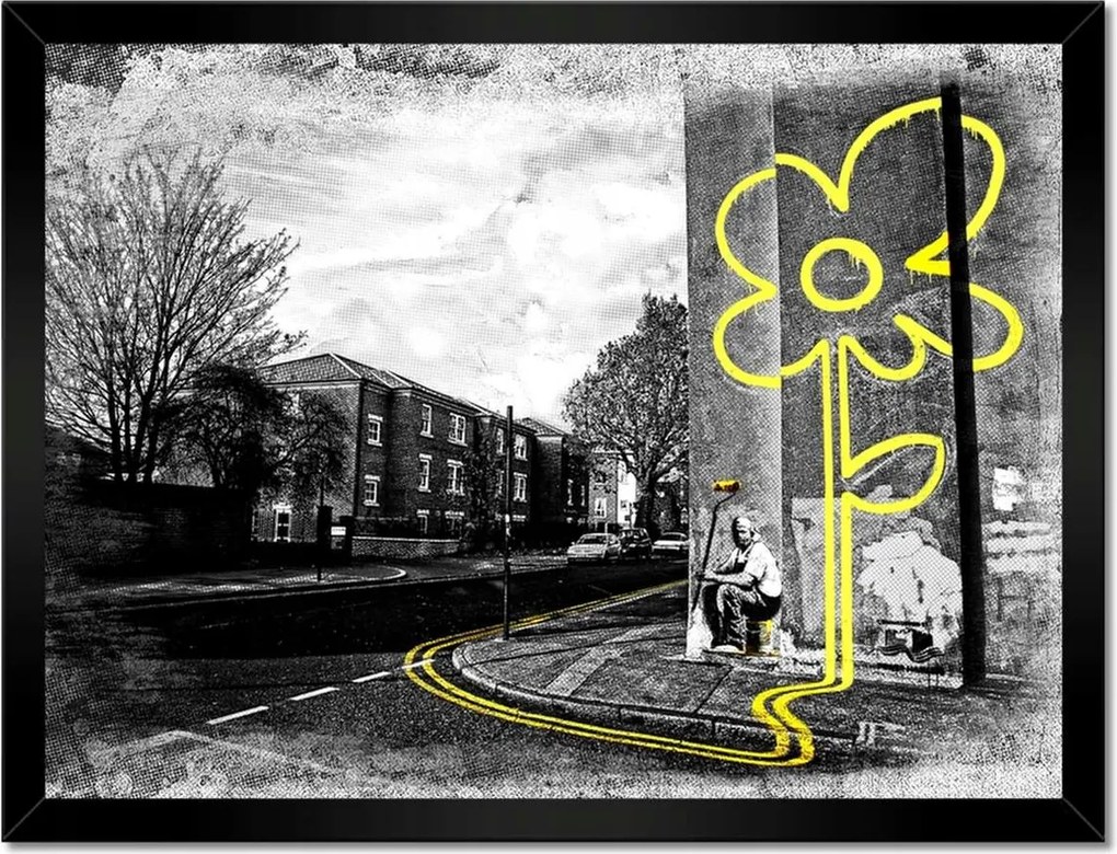 Poszter keretben 40x30 Banksy sárga virág