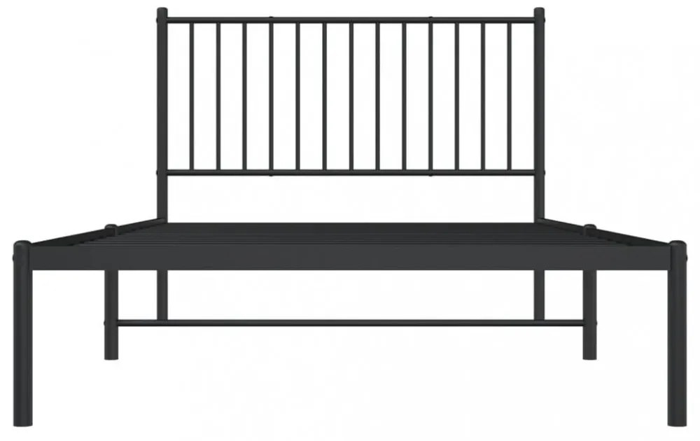 fekete fém ágykeret fejtámlával 107 x 203 cm