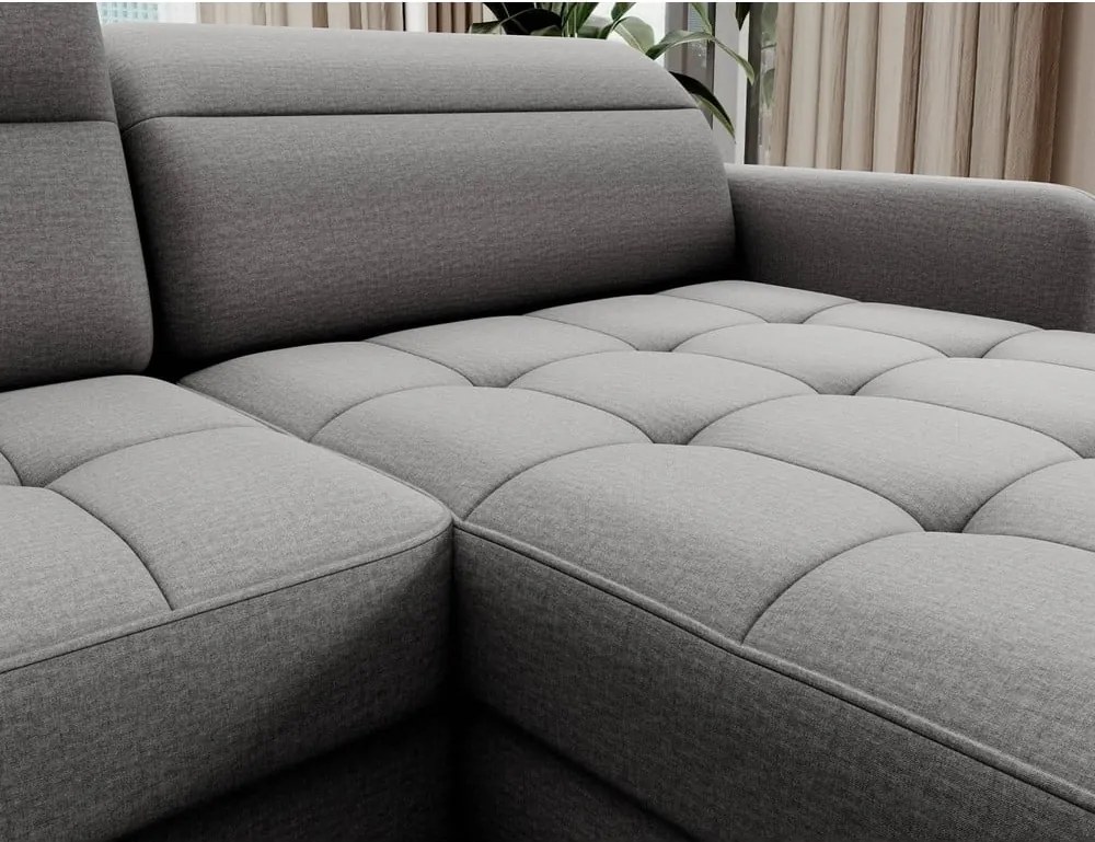 Világosszürke bársony kinyitható-tárolóhelyes sarokkanapé (bal oldali-U alakú) Berrto – ELTAP