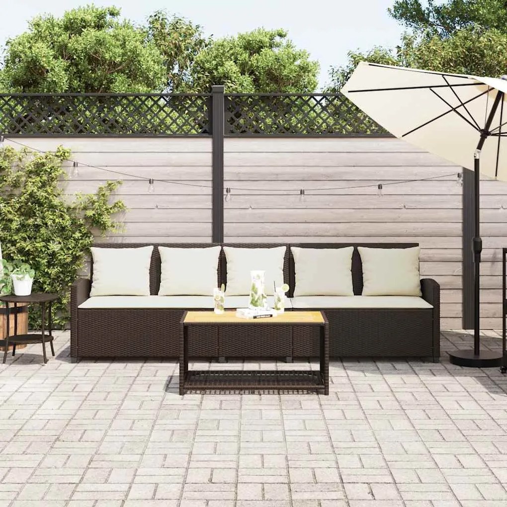 5 személyes barna polyrattan kerti kanapé párnával