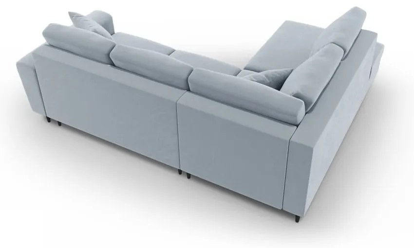 Világoskék bársony kinyitható tárolóhelyes sarokkanapé (bal oldali-L alakú) Kyoto – Cosmopolitan Design