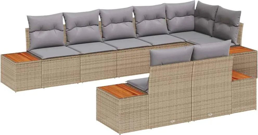 vidaXL Kerti Kanapé Szett 8 pcs Beige és Világosszürke Polyrattan