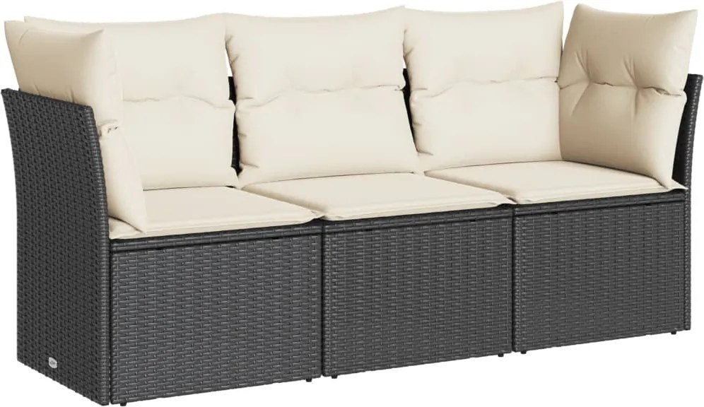 vidaXL 3 részes fekete polyrattan kerti ülőgarnitúra párnával