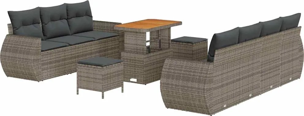 vidaXL Kerti Kanapé Szett párnával tárolóval 10 pcs Szürke polirattan