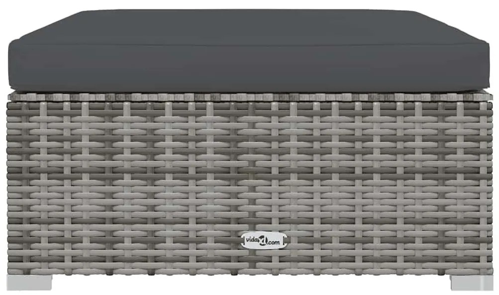 Szürke polyrattan kerti lábtartó párnával 70 x 70 x 30 cm