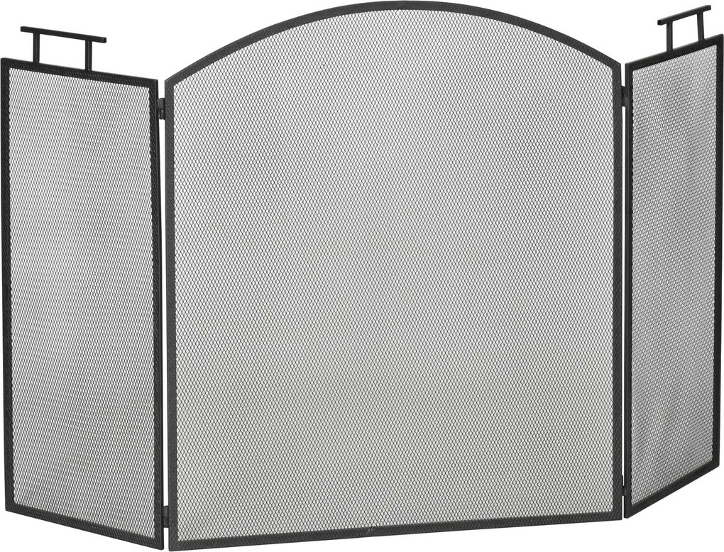 HOMCOM Kandallóvédő Szikraelleni Védelem Hálóval, Összecsukható Háromrészes Fém Kialakítás, Fekete 110 x 24 x 76,5 cm | Aosom