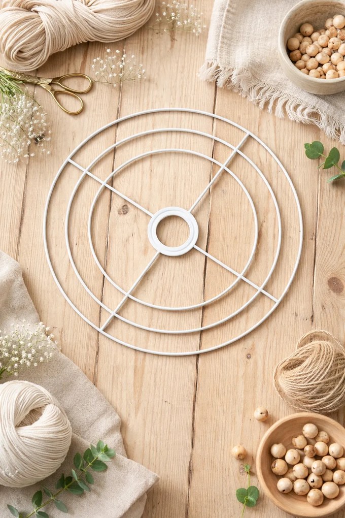 Lámpatartó állvány 30 cm tripla fém karika lámpaernyőhöz makramé alap E27