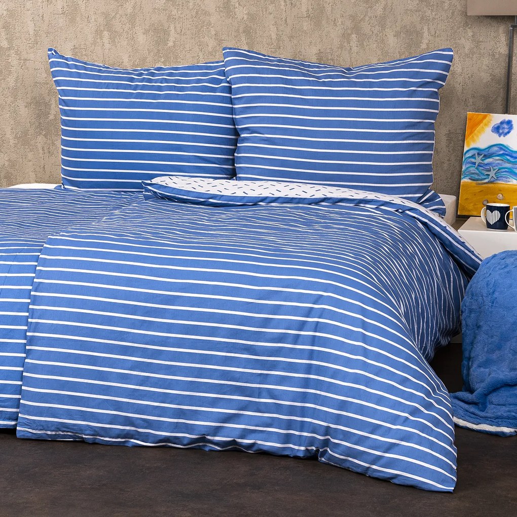 4Home kék csíkos pamut ágyneműhuzat, 220 x 200 cm, 2 db 70 x 90 cm